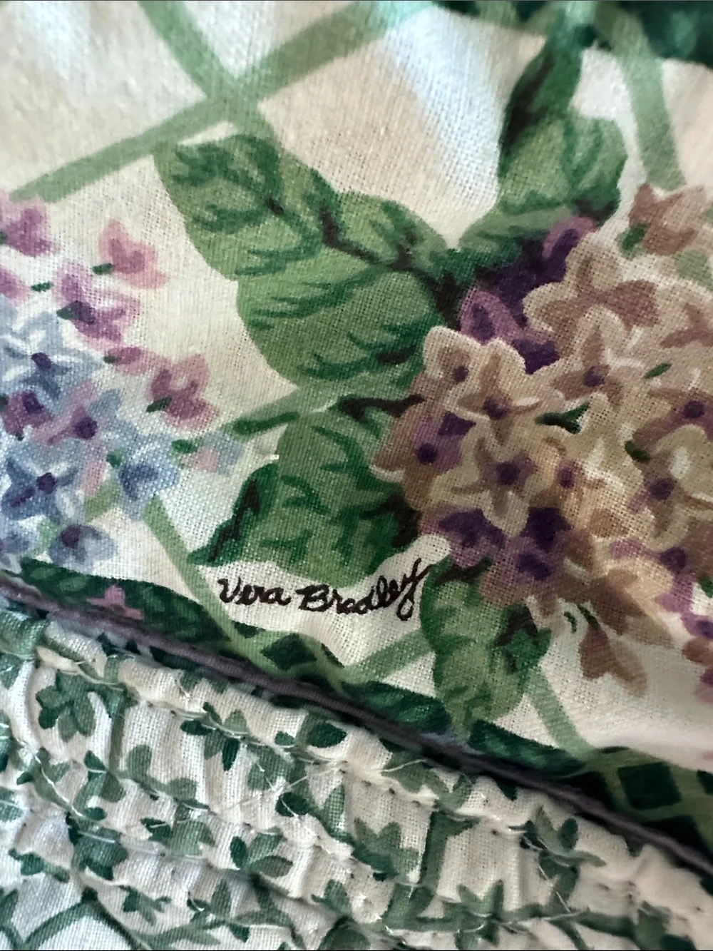Vera Bradley Cream Quilted Tote with Green and Purple Floral Print - Picture 6 of 7